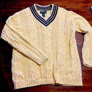 Hand knit Ralph Lauren collegiate yellow and navy sweater